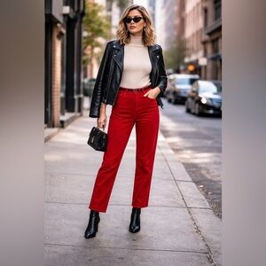 BILL BLASS VTG Women's Red Corduroy Straight Leg High Waist Pants 14